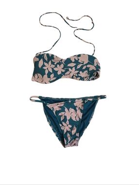 O'Neill Teal and White Floral Bandeau Bikini